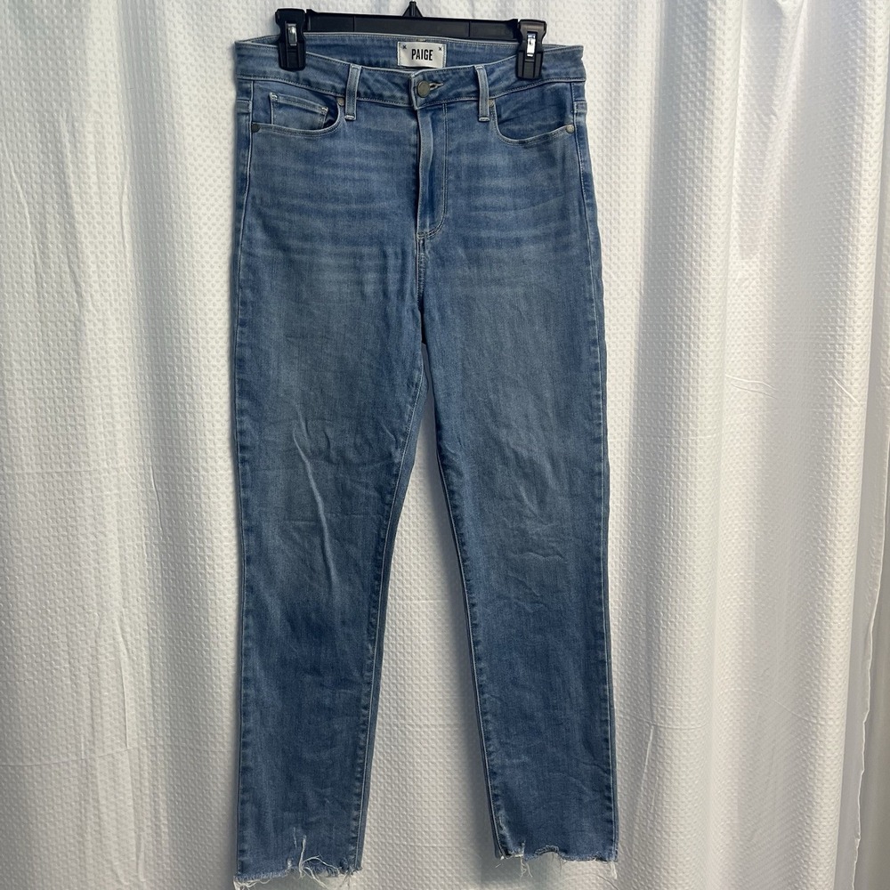 Paige Blue Jeans Hoxton Slim Straight Ankle Raw Hem High Waisted Denim 30x27